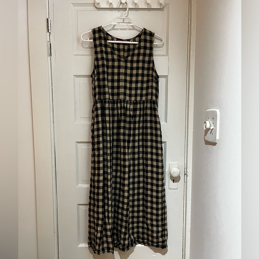 Pyne & smith Plaid Sleeveless Dress - Black and Tan